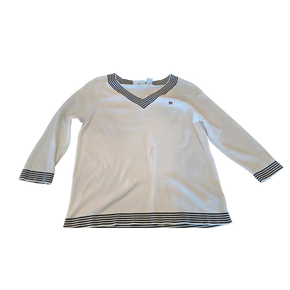 Y2K Polo Jeans Co Ralph Lauren White 100% Cotton Pullover Sweater VTG Men M Flag